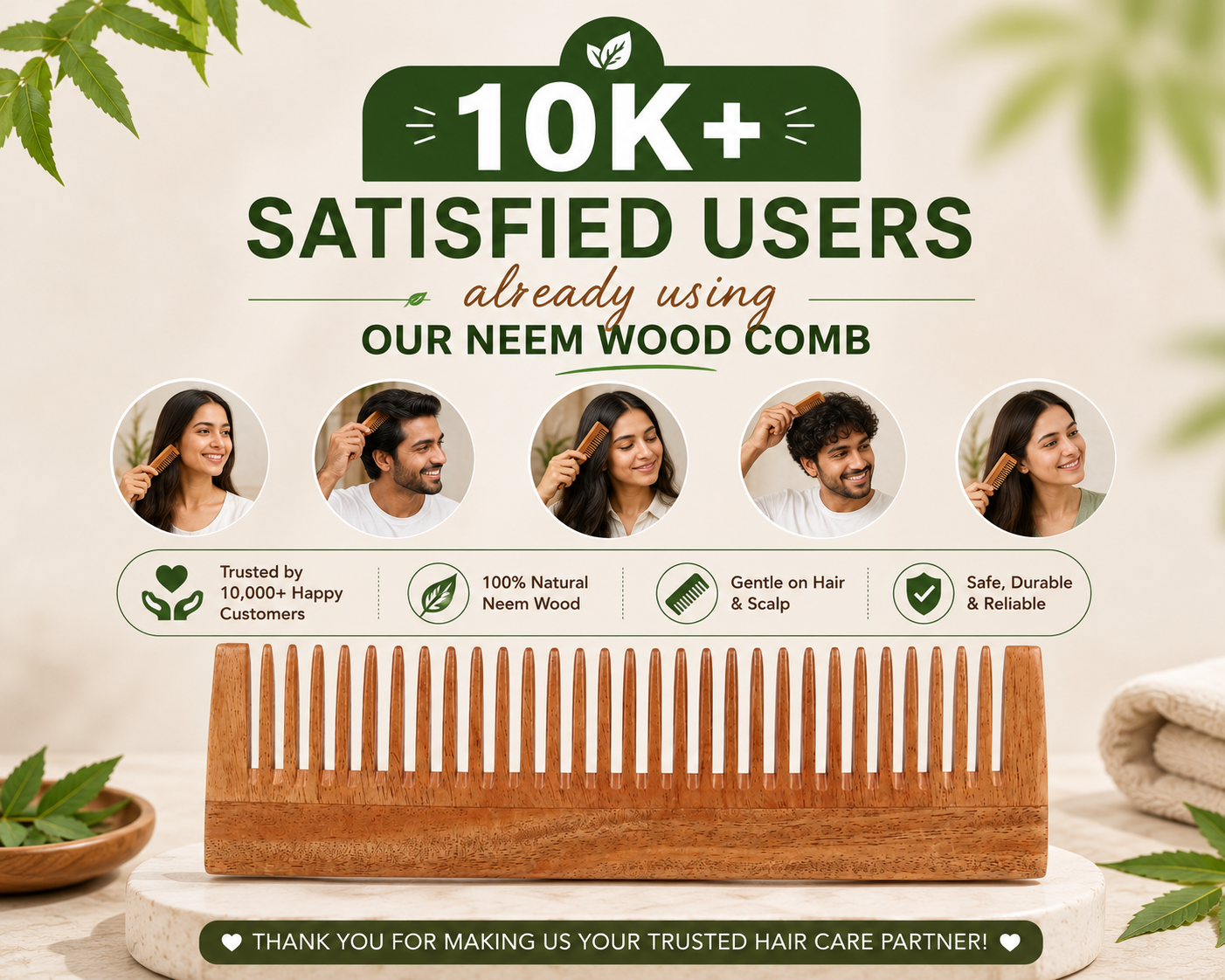 Neem wood comb oil dipped pack of 2 
